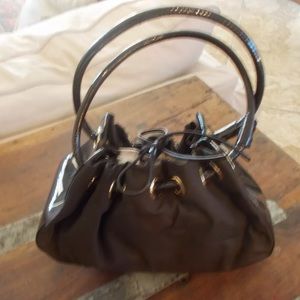 kate spade brown patent/nylon drawstring bag